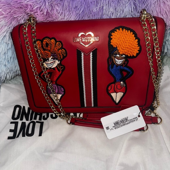 Love Moschino Red Crossbody Bag with Gold Chain